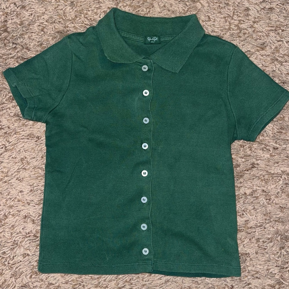 J Galt Brandy Melville ButtonUp Polo Shirt w/ Collar (Color: Green) (Size Small)
